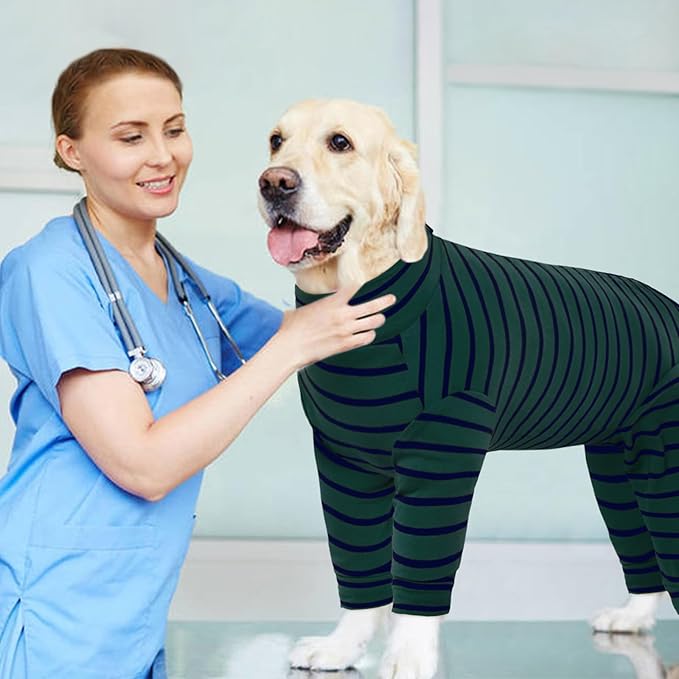 Kuoser Recovery Suit for Medium Dogs After Surgery, Long Sleeve Dog Surgery Recovery Suit, Dog Onesie for Abdominal Wounds Skin Disease, Green M