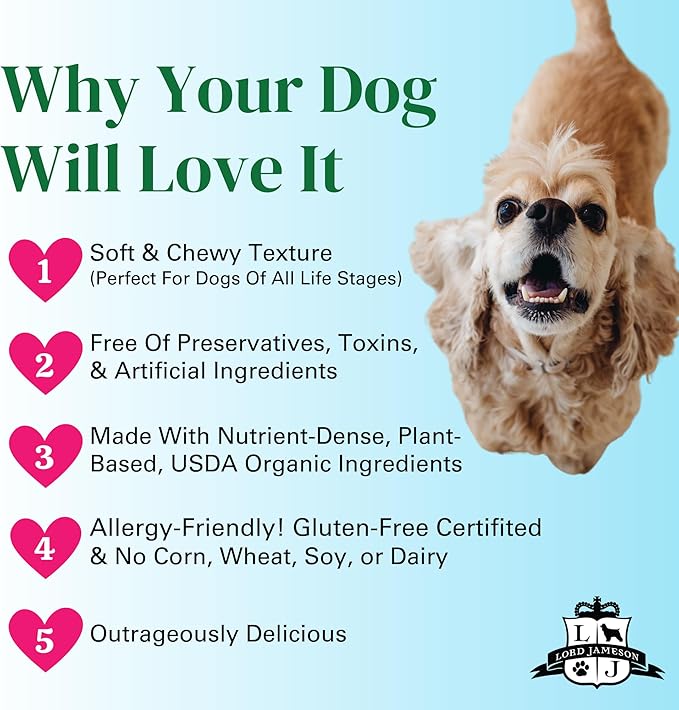 Lord Jameson Blue Bliss and Berry Best Bundle – Organic Soft & Chewy Dog Treats, Allergy Safe Dog Treats for Training & Snacking, Gluten Free & Plant-Based, Made in USA