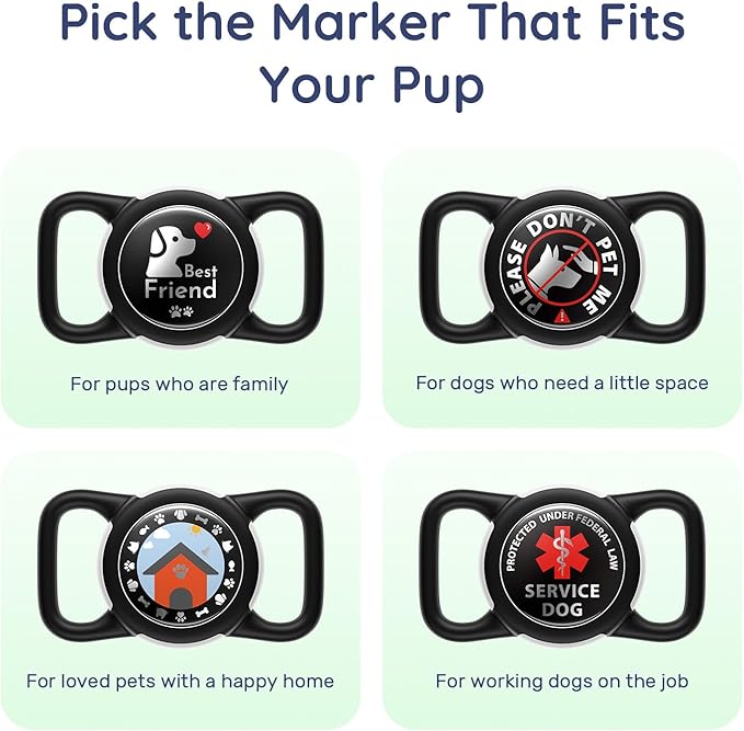 Dog AirTag Holder for Dog Collar, Soft Silicone Slide-On Case for Apple AirTag, No-Dangle Quiet Protective Holder with High-Contrast Message Designs