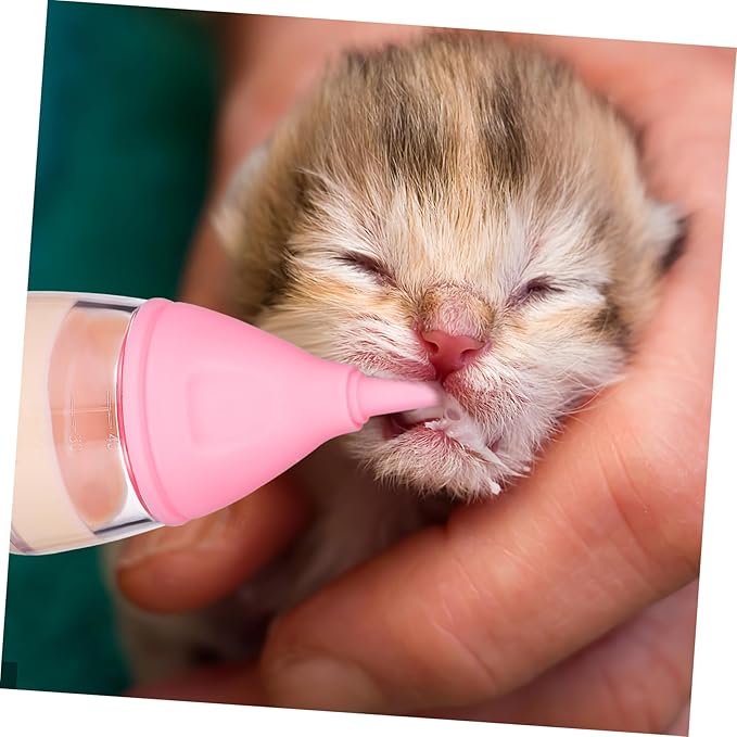 Mikikit Newborn Pet Feeding Bottle Kit Cat Milk Bottle Silicone Nipples Cleaning Brush