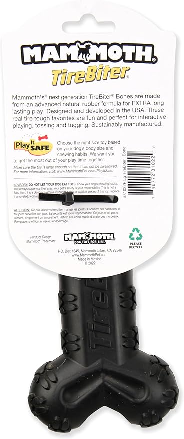 Mammoth TireBiterII Bone with Treat Station – Natural Rubber Dog Toys for Extreme Chewers – Dog Toys for Extra Long Interactive Play – Aggressive Chewer Toys for Dogs - Large 7.25