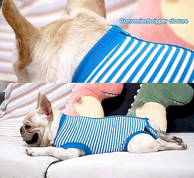 Dog Blue Recovery Suit for X-Small Female Spay,Male Dog Surgery Suit,Narrow Blue-White XS