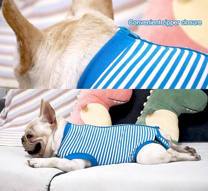 Dog Blue Recovery Suit for X-Small Female Spay,Male Dog Surgery Suit,Narrow Blue-White XS