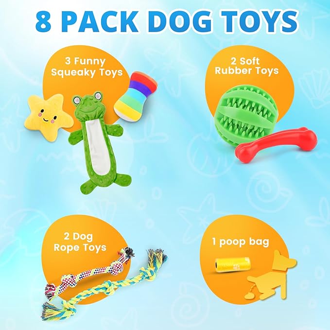 8 Pack Puppy Toys for Small Dogs, Luxury Dog Chew Toys with Squeaky Plush Toys, Rope Toys and Ball, Teething Toys for Puppy Supplies