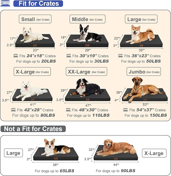 Outdoor Orthopedic Dog Bed for Extra Large Dogs, XL Waterproof Flat Pet Bed 44x32 Inch, Egg Crate Foam with Removable Washable Oxford Cooling Cover, Black