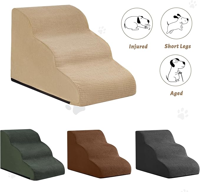 Aodisman 3-Step Dog Ramp and Stairs for Sofa and Chair - Non-Slip Sturdy Pet Steps for Small Dogs and Cats,15.7" H,Khaki