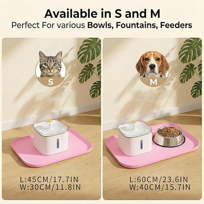 BLESWIN Non-Slip Silicone Dog Food Mat for Food and Water, 18" x 12" Raised Edge Pet Feeding Mat - Waterproof Dog Bowl Mat Easy Clean for Floor Protector,Pink