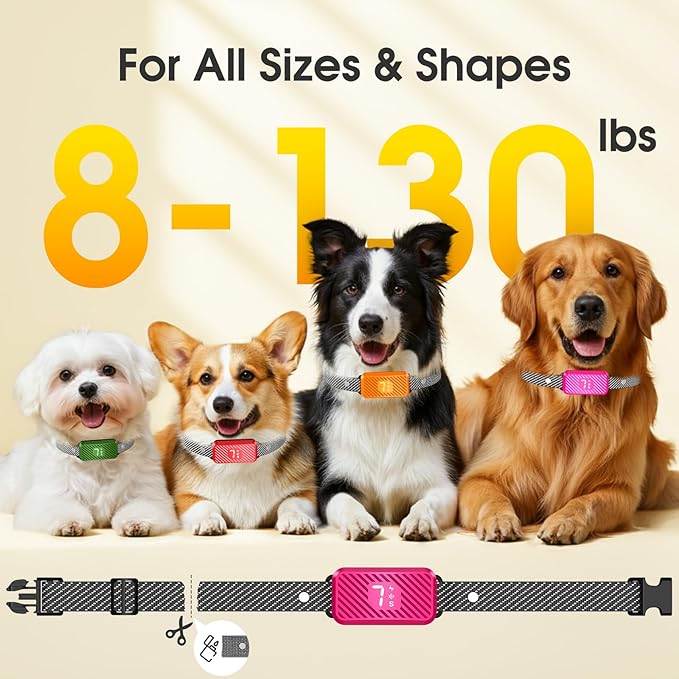 Dog Bark Collar for Large Medium Small Dogs, Effective No-Bark Collar, Smart Barking Collar, Rechargeable Bark Collar with 7 Sensitivity, 3 Modes, Waterproof, Peach Pink