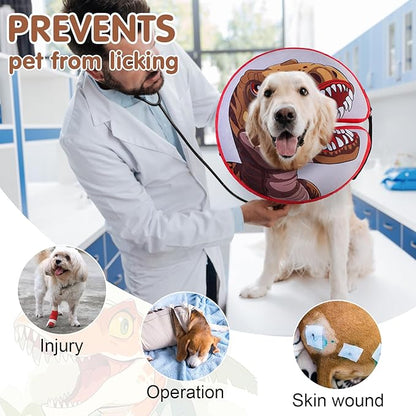 BEAUTYZOO Dog Cone Alternative After Surgery for Large Medium Small Dogs, Soft Inflatable Cone Collar for Dogs Cats, Pet Neck Donut E Collar Dog Recovery Collars to Stop Licking, Dinosaur, L