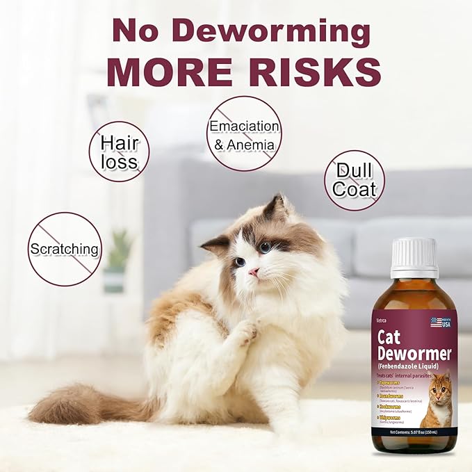 Fenbendazole for Wormers, Dewormer for Cats & Kitten, Tapeworms Roundworms & Hookworms & More, Tape Worm Medicine for Cat, 150 mL