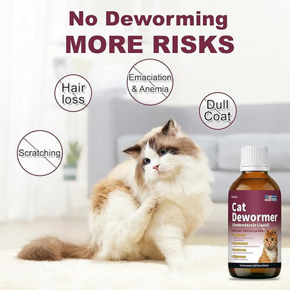 Fenbendazole for Wormers, Dewormer for Cats & Kitten, Tapeworms Roundworms & Hookworms & More, Tape Worm Medicine for Cat, 150 mL