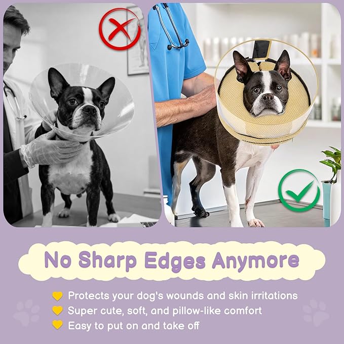 Soft Inflatable Dog Cone for Surgery Recovery, Protective Dog Donut Collar with Shield to Stop Licking Wounds, 2-in-1 Patented Comfort Blow-Up Collar for Small Pets, Chihuahua (Khaki, S)