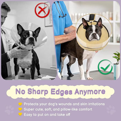 Soft Inflatable Dog Cone for Surgery Recovery, Protective Dog Donut Collar with Shield to Stop Licking Wounds, 2-in-1 Patented Comfort Blow-Up Collar for Small Pets, Chihuahua (Khaki, S)