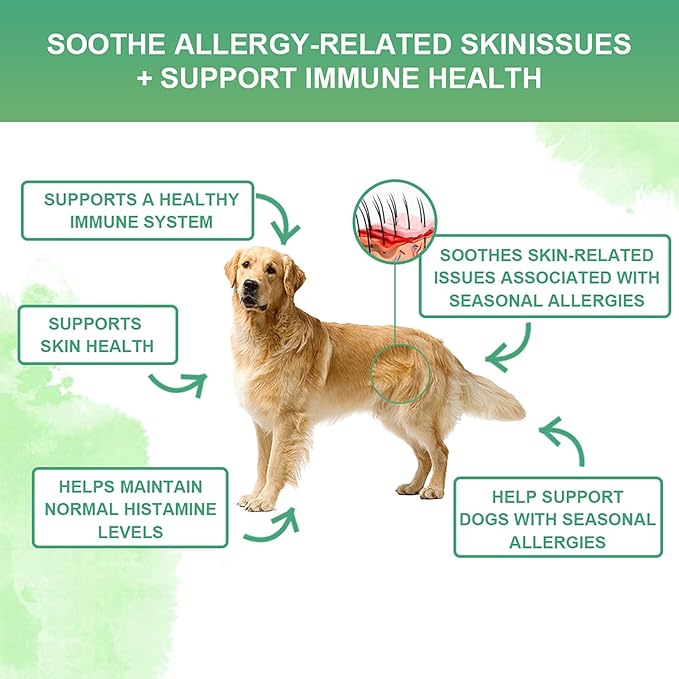 Dog Allergy Chews 120 Count - Salmon Flavor Allergy & Itch Relief with Quercetin, 300M Probiotics | Immune Support for Itchy Skin, Hot Spots & Seasonal Allergies