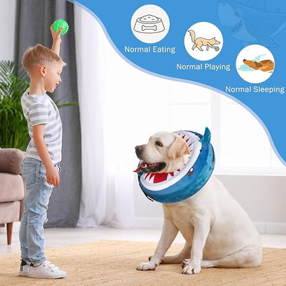 SCENEREAL Dog Cone Alternative After Surgery Pet Recovery Collar for Small Medium Large Dogs Cats, Adjustable Inflatable Donut to Prevent Licking, Shark Print E-Collars