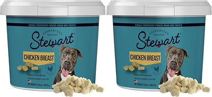 Stewart 100% Chicken Breast Dog Treats, 14.8 oz Tub, ~280 Pieces, Freeze Dried Raw, Ingredient, 74% Protein Training Treats or Meal Topper, Grain Free, Gluten Free, (Pack of 2)