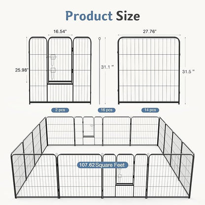 DUMOS Dog Playpen Indoor, Metal 32 Inch 16 Panels Foldable Pet Fence with Door, Outdoor Small Medium Large Dog Puppy Portable Exercise Play Pen for RV Camping, Trips, Play Yard