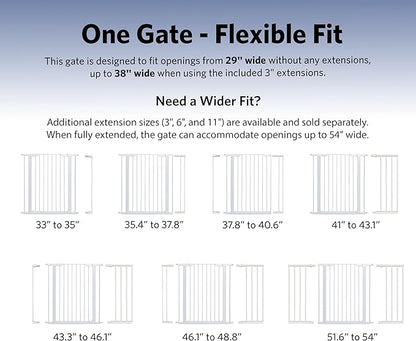 MidWest Homes for Pets 29-Inch High Walk-Thru Pressure Mounted Steel Dog Gate, Expands to 38 Inches Wide, Includes 3-inch Extensions, White