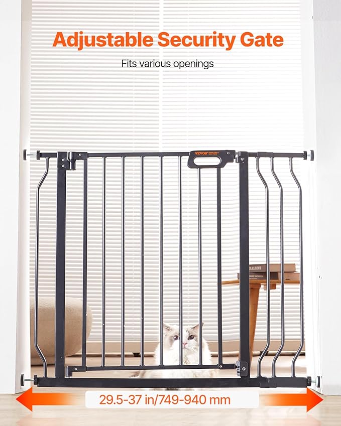 VEVOR Baby Gate, 29.5-37 in Adjustable Width, 30in High Dog Gate, Easy Step Walk Thru, Auto Close, Child Pet Security, with Pressure Mount Kit and Wall Mount Kit, for Stairs Doorways and House, Black