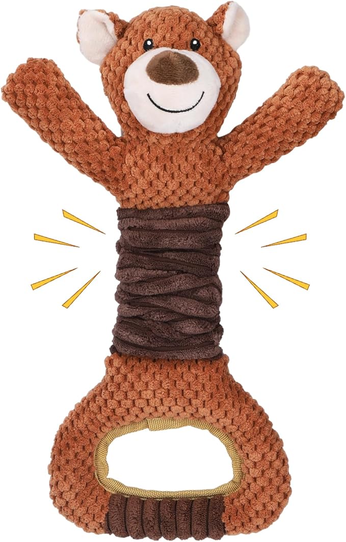 Letsmeet Squeaky Dog Toys - Plush Tug of War with Crinkle Paper, Interactive Pull Toy for Puppies to Large Dogs