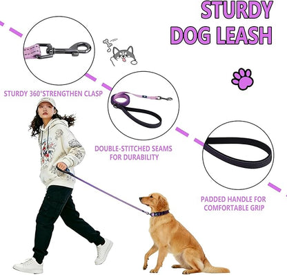 Roses&Poetry Small Dog Collar and Leash Set, Puppy Reflective Leashes with Collars, Adjustable Durable Matching Collar Leash for Small Dogs Girl (Lightpurple-S)