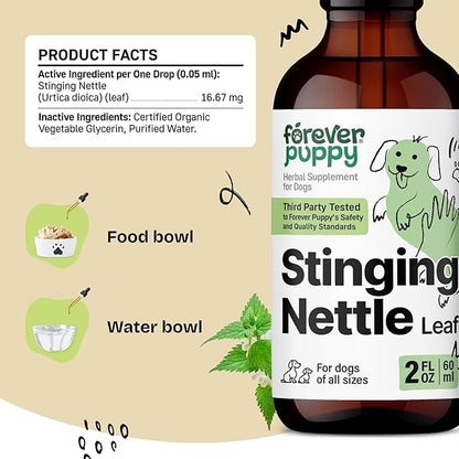 Forever Puppy Stinging Nettle Leaf for Dogs - Itchy Skin Relief for All Breeds & Sizes - Liquid Dog Food Supplements for Irritation & Itching - Skin and Coat Supplement - Sugar & Alcohol-Free - 2 oz