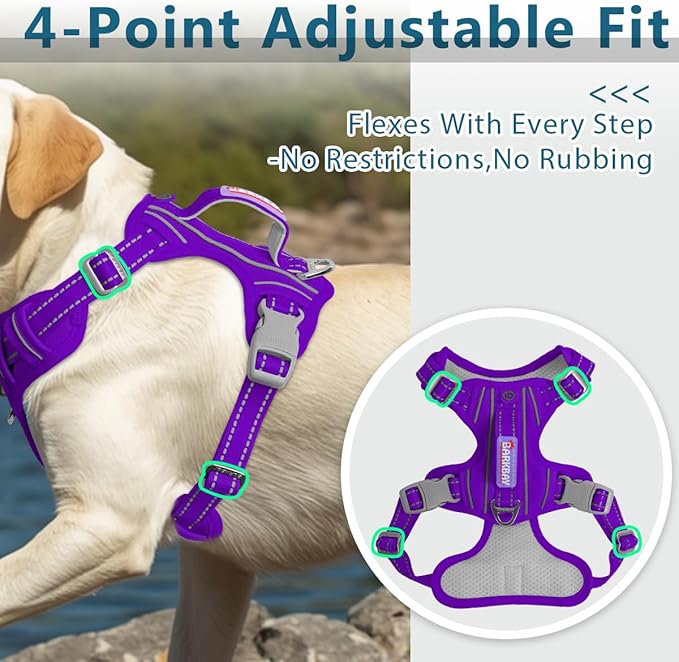 BARKBAY Dog Harness No Pull Oxford with ID Tag Pocket - Heavy Duty, Reflective, Easy Control for Large Dogs(Purple Oxford,M)