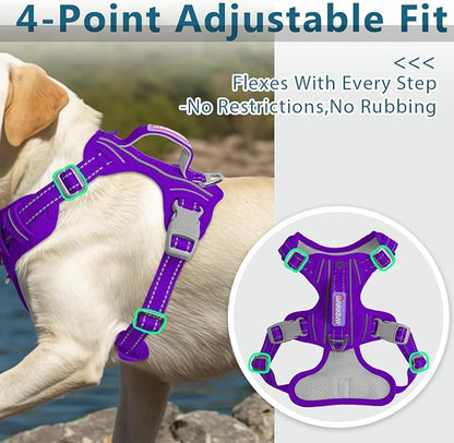 BARKBAY Dog Harness No Pull Oxford with ID Tag Pocket - Heavy Duty, Reflective, Easy Control for Large Dogs(Purple Oxford,L)