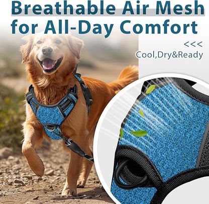 BARKBAY Dog Harness No Pull with ID Tag Pocket - Heavy Duty, Reflective, Easy Control for Large Dogs(Blue/Black,L)