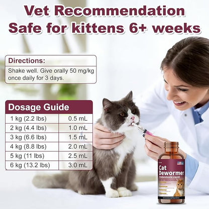 Fenbendazole for Wormers, Dewormer for Cats & Kitten, Tapeworms Roundworms & Hookworms & More, Tape Worm Medicine for Cat, 150 mL