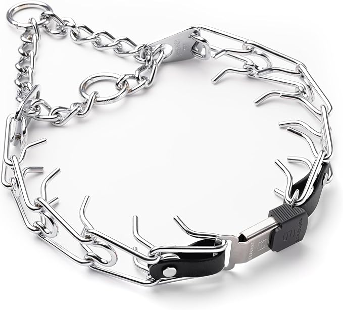 Herm Sprenger Chrome Plated Steel Dog Collar with Quick Release ClicLock Buckle O-Ring Biothane Insert Training Collar Made in Germany (Black, 25in x 4.0mm(Neck Size up to21-22in))