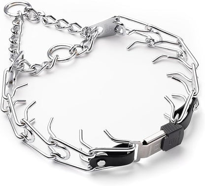 Herm Sprenger Chrome Plated Steel Dog Collar with Quick Release ClicLock Buckle O-Ring Biothane Insert Training Collar Made in Germany (Black, 25in x 4.0mm(Neck Size up to21-22in))