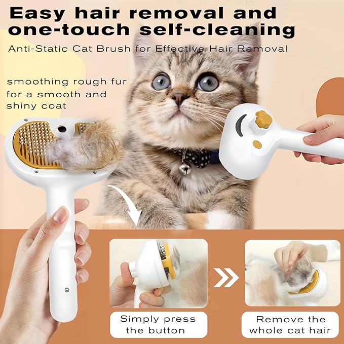 Pet Steam Brush for Dog & Cat – 3-in-1 Spray Hair Removal Comb – Steam for Shedding & Grooming – Water Brush for Long & Short Haired Pets – Spritz Defur Comb – Includes Waterless Shampoo and Eye Wipes