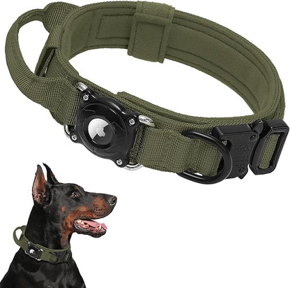 AirTag Dog Collar with QR Code, Tactical Waterproof AirTag Holder, Smart No-App ID Tag for Lost Pet Recovery, Padded Comfort for Medium and Large Dogs (Green,M)
