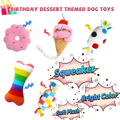 lilfrd Dog Birthday Toys Girl, Squeaky Plush Birthday Cake Hat Bandana, Birthday Gifts for Small & Medium Dog, 9 Pack Pink
