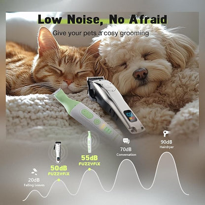 Dog Grooming Kit, Dog Clippers for Grooming for Thick Heavy Curly Coats, Professional Pet Paw Trimmer with Nail Grinder Low Noise Rechargeable Stainless Steel Hair Trimmer for Dogs Cats