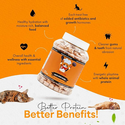 Freeze-Dried Salmon Treats for Cats & Dogs – 100% Wild Caught, Single Ingredient, High-Protein, Healthy Snack – No Additives or Preservatives – 7.0oz - Inspected & Tested in USA