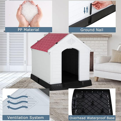 BestPet Dog House Indoor Outdoor Insulated Kennel Durable Plastic Dog House for Small Medium Large Dogs Weather & Water Resistant Pet Crate with Air Vents and Elevated Floor