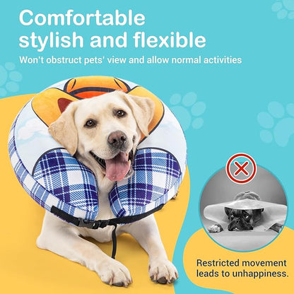 Avont Inflatable Dog Cone Collar After Surgery, Soft Dog Donut Collar to Stop Licking, E Collar Cone Alternative for Small Medium Large Dogs -Cowboy(M+)