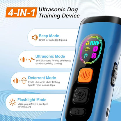 Dog Bark Deterrent Devices Anti Barking Device for Dogs Ultrasonic Bark Stopper Portable Dog Training Tool Indoor Outdoor Up to 50ft Correct Bad Behavior of Own or Neighbor's Dog (Blue)