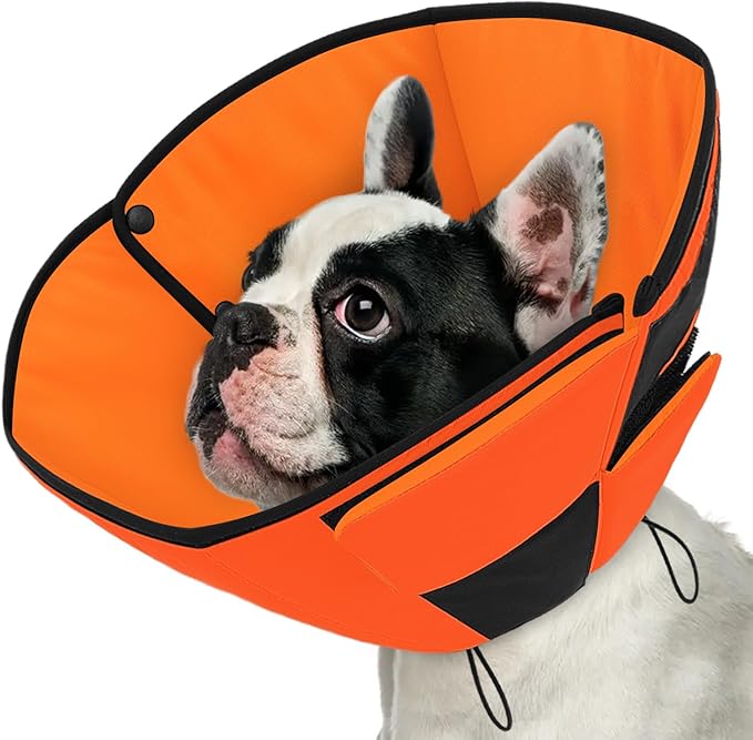 Queenmore Dog Cones for Small Dogs, Soft Cone for Dogs, Dog Cone Collar to Prevent Licking Wounds, Adjustable Comfy Cones for Pets, Adjustable Elizabethan Collar for Cat, Orange S