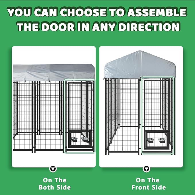 LEMBERI 8x4x6 FT Outdoor Dog Kennel for Large Dogs, Heavy Duty Welded Wire Steel Dog Playpen Fence with Secure Lock, Pet Pen with UV-Resistant Waterproof Roof Cover for Outside