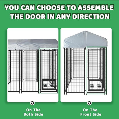 LEMBERI 8x4x6 FT Outdoor Dog Kennel for Large Dogs, Heavy Duty Welded Wire Steel Dog Playpen Fence with Secure Lock, Pet Pen with UV-Resistant Waterproof Roof Cover for Outside
