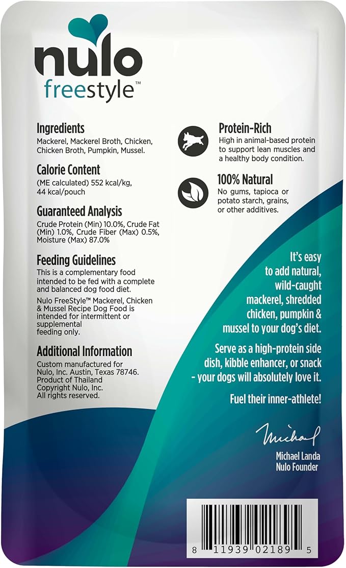 Nulo Freestyle Mackerel, Chicken, & Mussel in Broth Real Meat Dog Food Topper, 2.8 Ounce (Pack of 24)