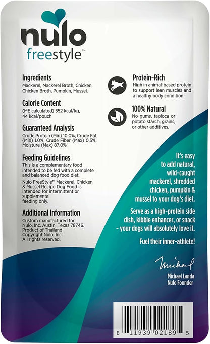 Nulo Freestyle Mackerel, Chicken, & Mussel in Broth Real Meat Dog Food Topper, 2.8 Ounce (Pack of 24)