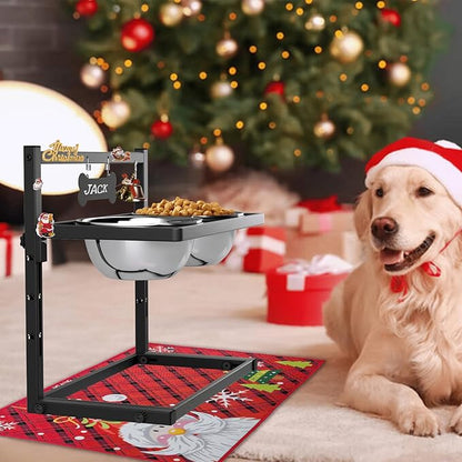 SHAINFUN Elevated Slow Feeder Dog Bowls with Mat, Adjustable Height, Tall Raised Dog Food Water Bowl Stand for Large & Medium Dogs