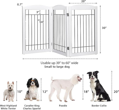 Spirich Freestanding Wire Pet Gate for Dogs, 60 inches Extra Wide, 30 inches Tall Dog Gate for The Houes, Doorway, Stairs, Pet Puppy Safety Fence, White 3 Panels