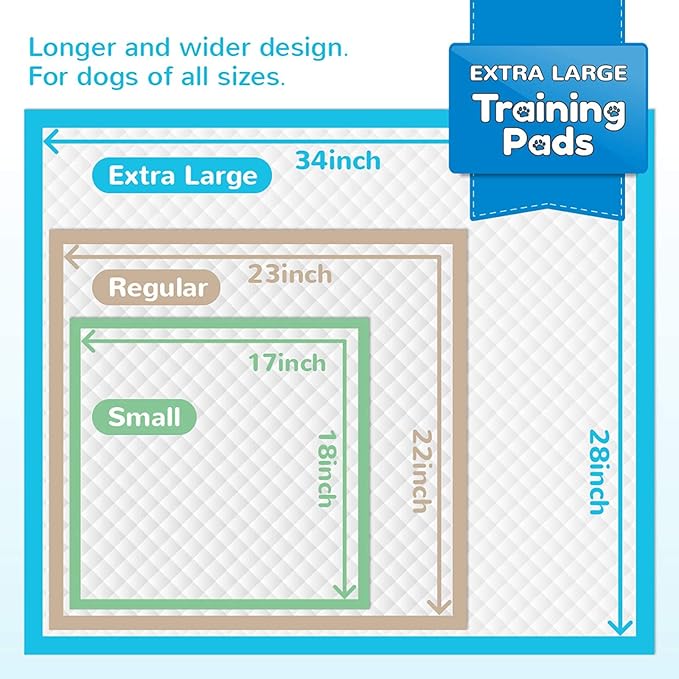 120-Count Extra Large Dog Pee Pads Puppy Pads XL, Thicker Design for Super Absorbent and Leak Proof Dog Pads, Disposable Potty Training Pads for Dogs, 28x34 Inches (Blue)