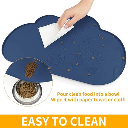Ptlom Silicone Pet Feeding Mat for Dogs and Cats, High-Lips Pet Placemat Non-Slip Waterproof Bowl Mats Prevent Food and Water Overflow, Puppy Dish Tray Mat Suitable for Small Medium Large Pets, Navy