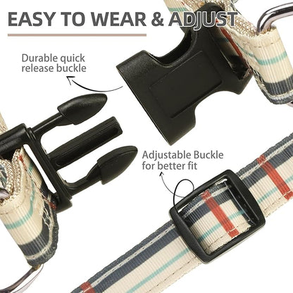 PUPTECK No Pull Dog Harness Soft Adjustable Basic Nylon Step in Puppy Vest Outdoor Walking with ID Tag, Plaid Beige, L